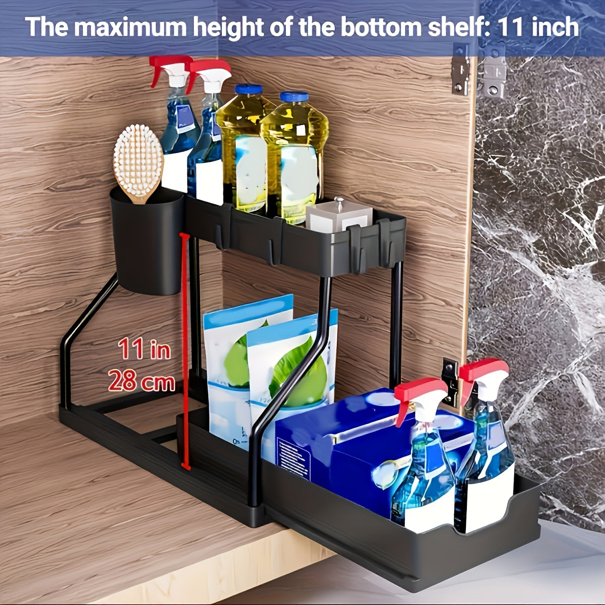 2-Tier Large Capacity Pull-Out Storage Organizer Drawer - Durable, Space-Saving, Easy Access Design for Maximum Storage - Ideal for Kitchen, Bathroom, and Home Organization Solutions