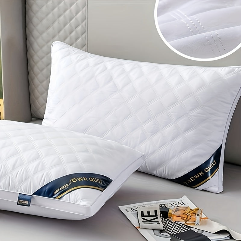 2pcs Hypoallergenic 3D Pillows, Soft Quilted Zippered Cervical Support, All-Season Breathable Knitted Polyester, Machine Washable, Multipurpose Adult Velvet Elastic Pillows for Hotel Quality Sleep