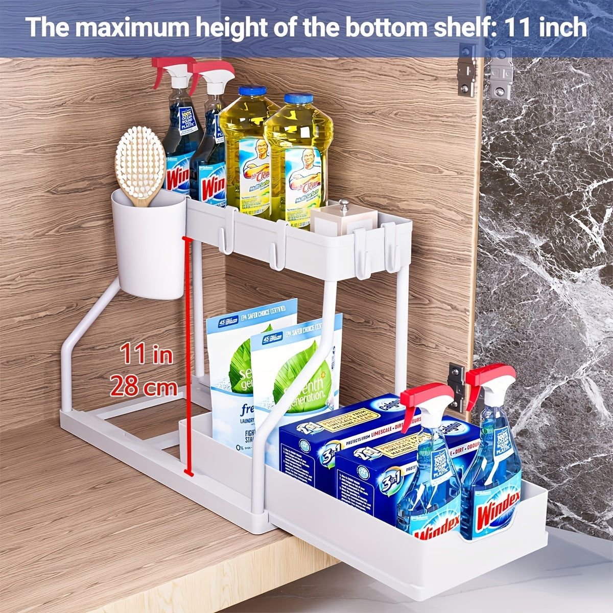 2-Tier Large Capacity Pull-Out Storage Organizer Drawer - Durable, Space-Saving, Easy Access Design for Maximum Storage - Ideal for Kitchen, Bathroom, and Home Organization Solutions