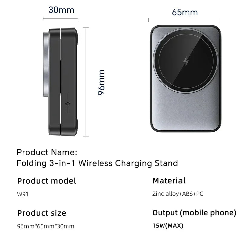 3 In 1 Magnetic Wireless Charger Stand For Magsafe iPhone 12 13 14 15 Apple Watch 2-8 Airpods Pro Foldable Fast Charging Station