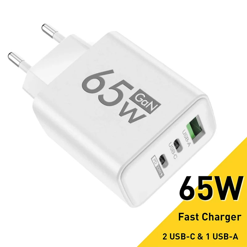 GaN Fast Charging 65W USB Type C Charger EU  3.0 Quick Charge Wall For Phone Adapter For iPhone 15 Xiaomi Huawei Samsung