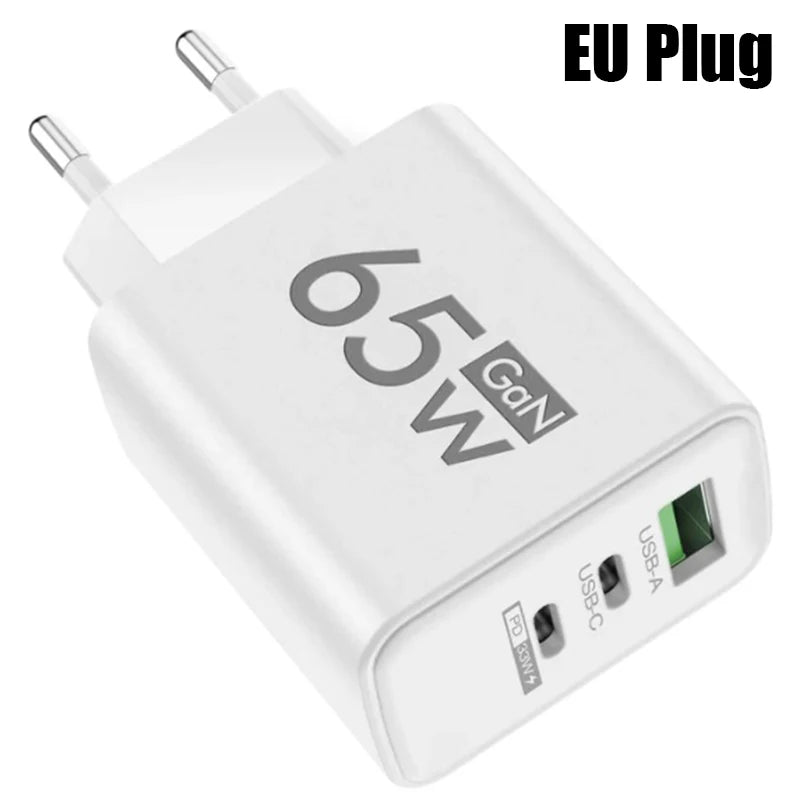 GaN Fast Charging 65W USB Type C Charger EU  3.0 Quick Charge Wall For Phone Adapter For iPhone 15 Xiaomi Huawei Samsung