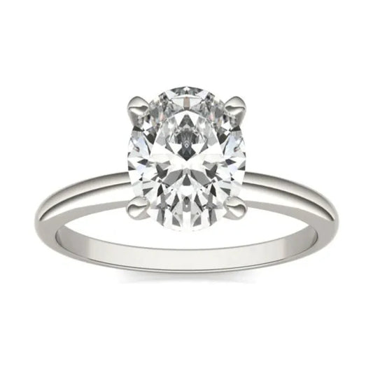 2.00 CTW AGI Certified  Oval Lab Grown Diamond Solitaire Engagement Ring in 14KW