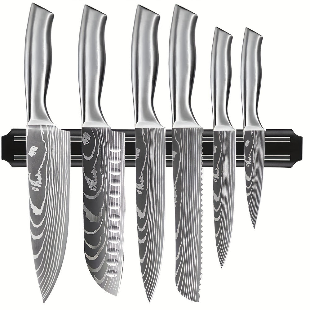 7pcs Knife Set, Kitchen Knife Set, Chef's Knife, Santoku Knife, Meat Knife, Bread Knife, Vegetable Knife & Peeler, Sharp Stainless Steel Knives, with Magnetic Knife Holder