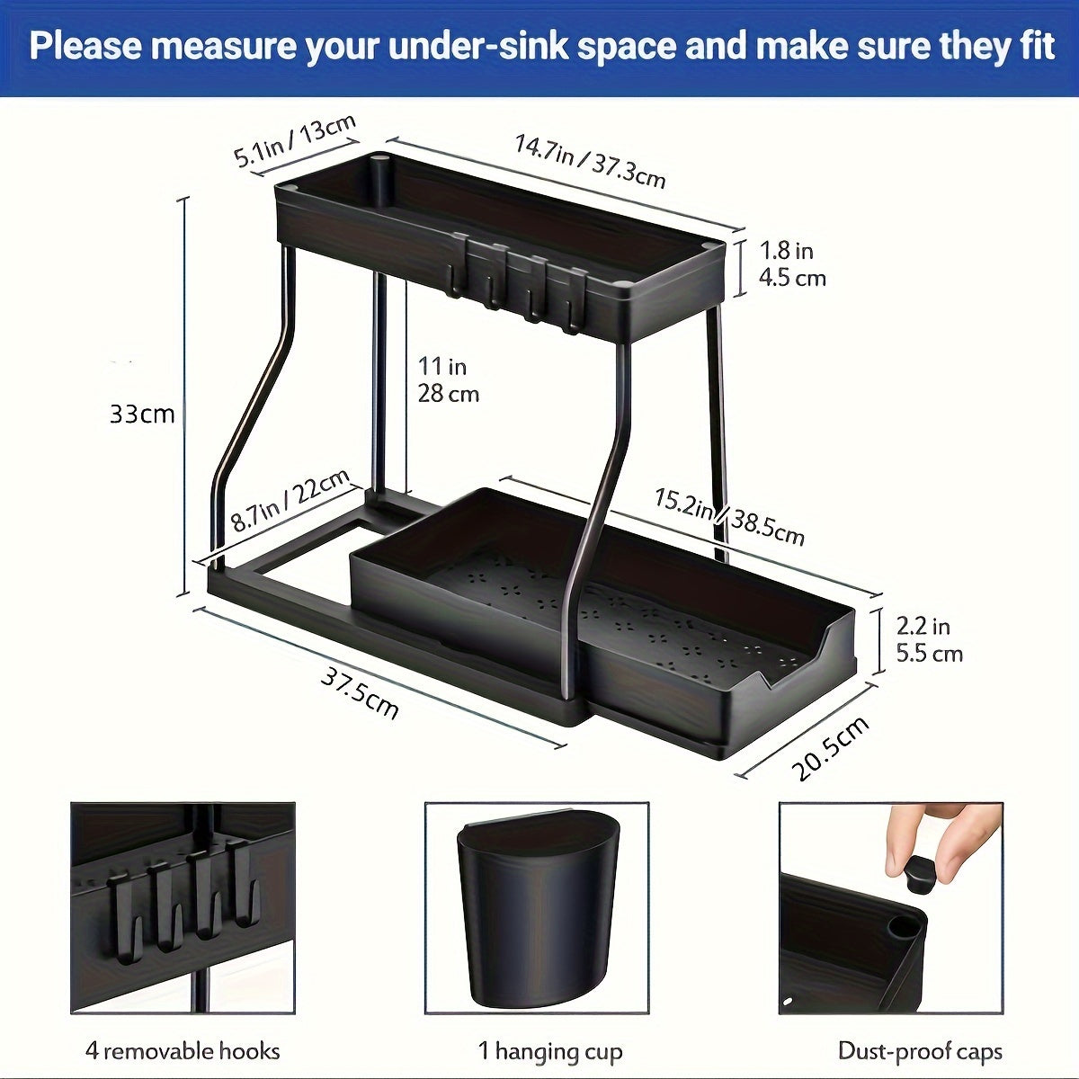 2-Tier Large Capacity Pull-Out Storage Organizer Drawer - Durable, Space-Saving, Easy Access Design for Maximum Storage - Ideal for Kitchen, Bathroom, and Home Organization Solutions