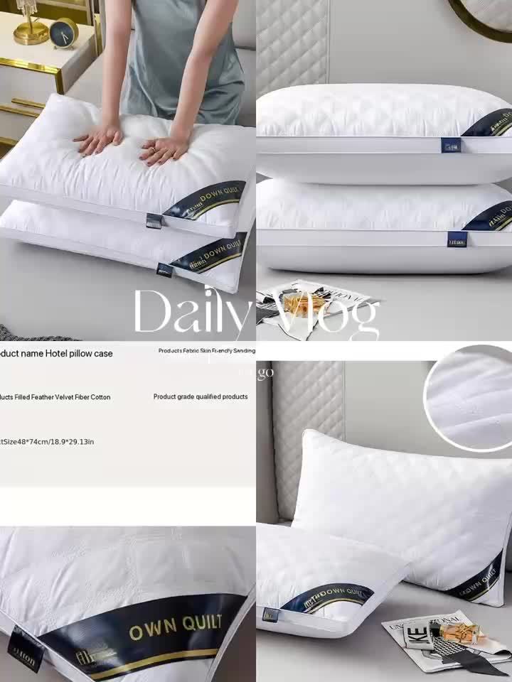 2pcs Hypoallergenic 3D Pillows, Soft Quilted Zippered Cervical Support, All-Season Breathable Knitted Polyester, Machine Washable, Multipurpose Adult Velvet Elastic Pillows for Hotel Quality Sleep