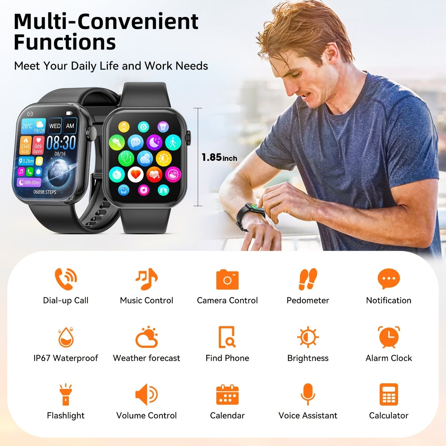 Waterproof Smartwatch Sleep Tracker Pedometer and Sports Modes