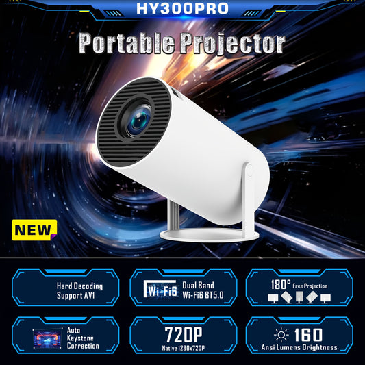 HY300 Pro Mini Portable Projector, Smart Projector Auto Horizontal Correction, 180°Rotatable Outdoor Movie Projector Compatible with Phone, Wi-Fi 6 BT5.2 Android 11